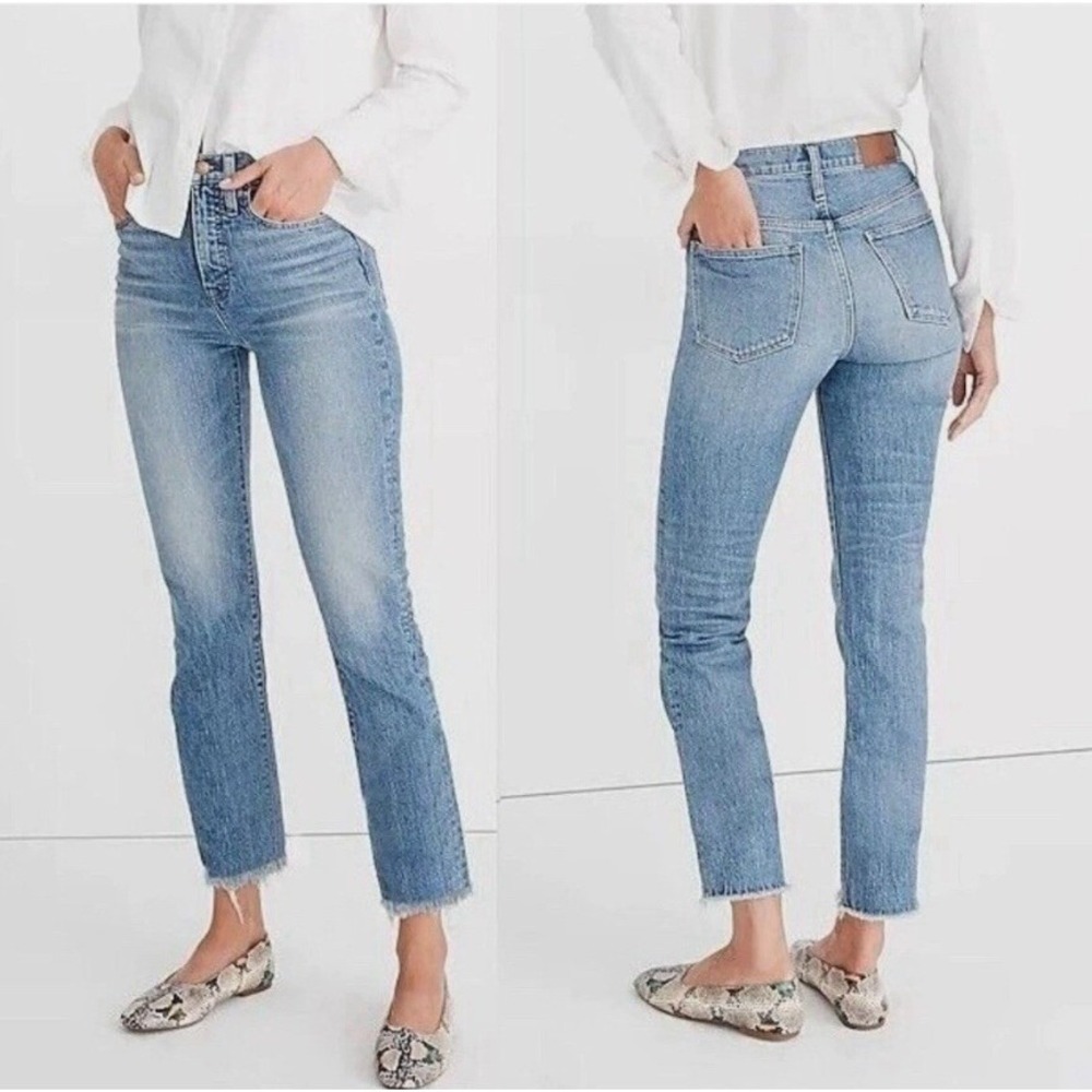 Madewell The Perfect Vintage Jean High‎ Rise Straight Leg 32 Tall frayed hem